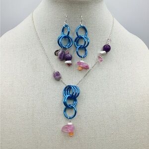 Artistic Jewelry Set “Circular “ By Haobalabu Blue Tone Multicolor Gemstones
